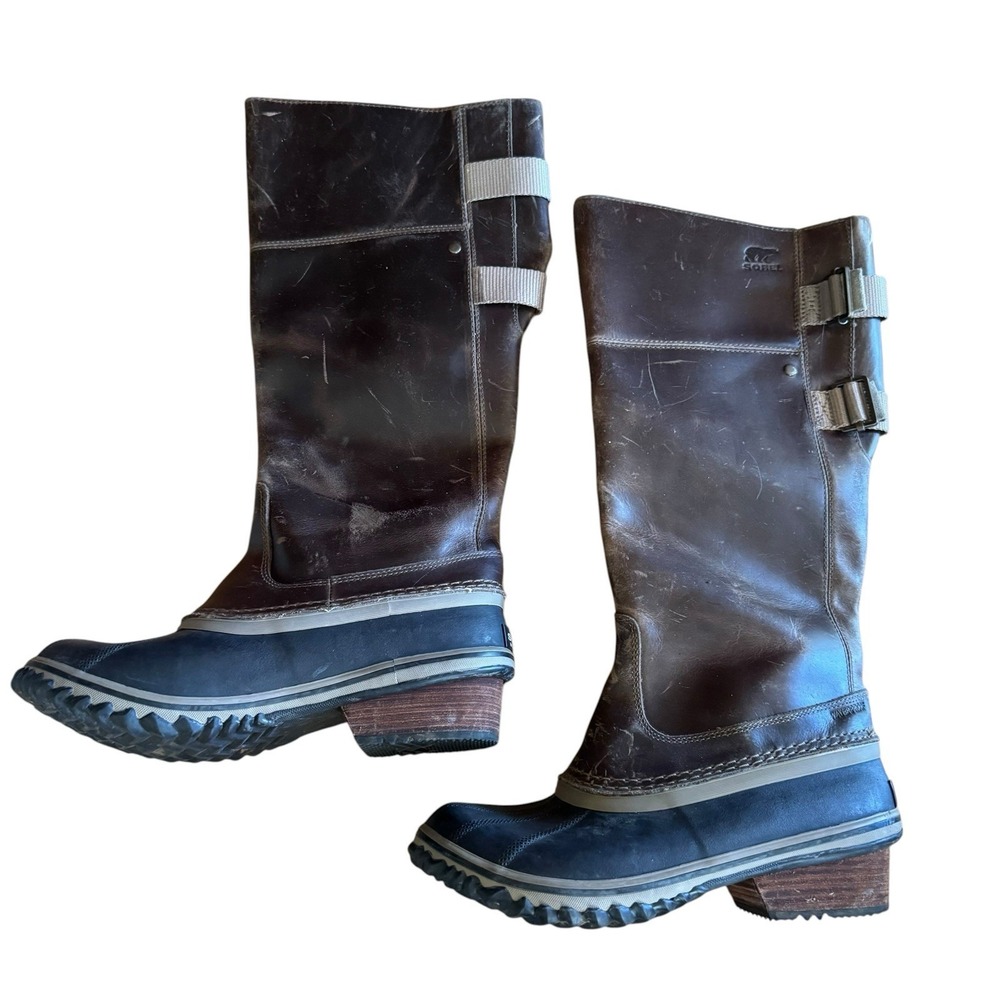 SOREL SLIMPACK Brown Leather Waterproof Tall Riding Boots Women Size 7.5 Tall